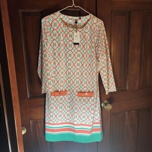 Cabana Life Long Sleeve Dress with Orange and Green Pattern